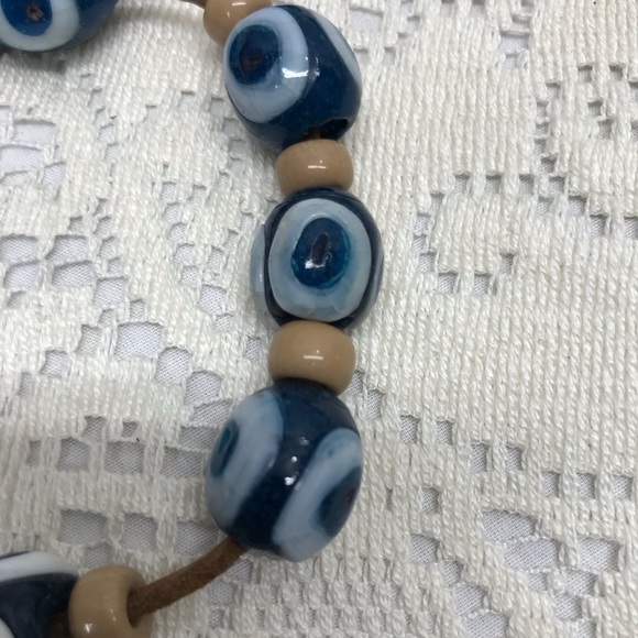 Natural Stone Evil Protective Eye Bracelet Leather Cord Strung Set Of 2 - Picture 2 of 9